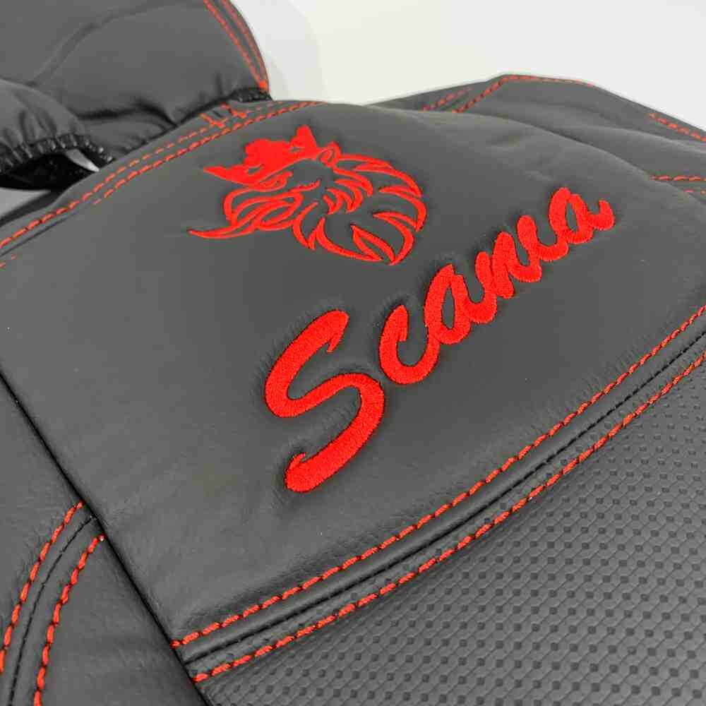 Чохол на сидіння SCANIA R,G,P (2004-2017) водій пілот - пас. складне, перфор.шкіра чорн. Чохол на сидіння SCANIA R,G,P (2004-2017) водій пілот - пас. складне, перфор.шкіра чорн.