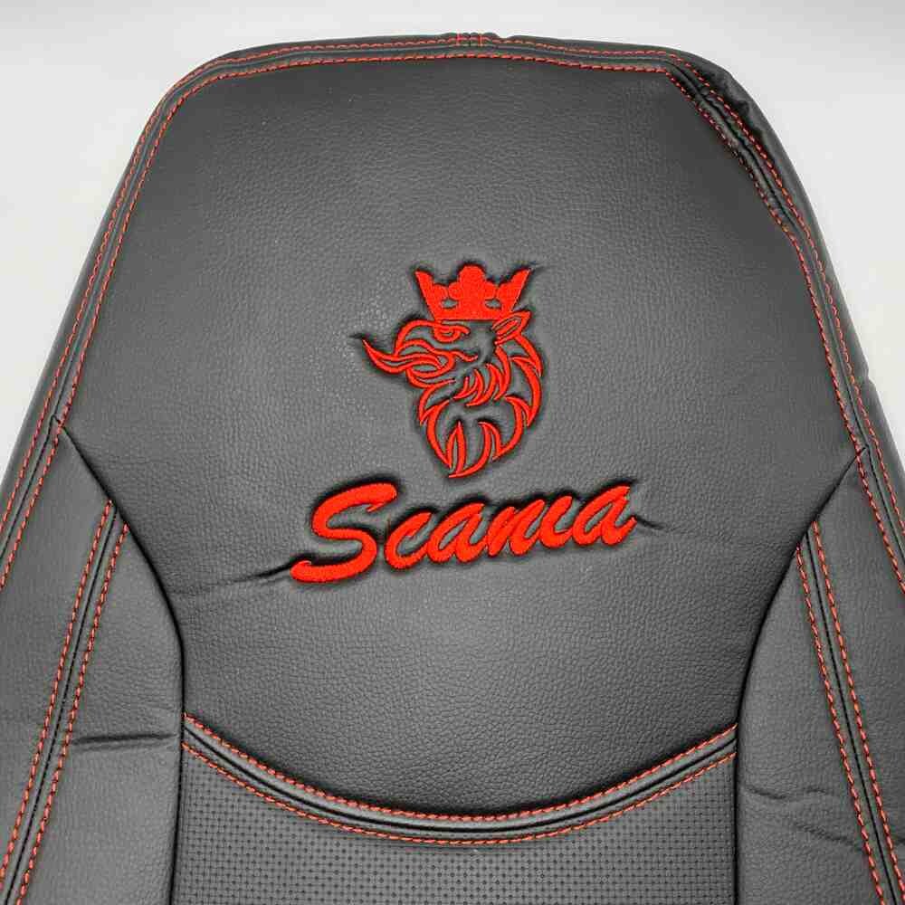 Чохол на сидіння SCANIA R,G,P (2004-2017) водій пілот - пас. складне, перфор.шкіра чорн. Чохол на сидіння SCANIA R,G,P (2004-2017) водій пілот - пас. складне, перфор.шкіра чорн.