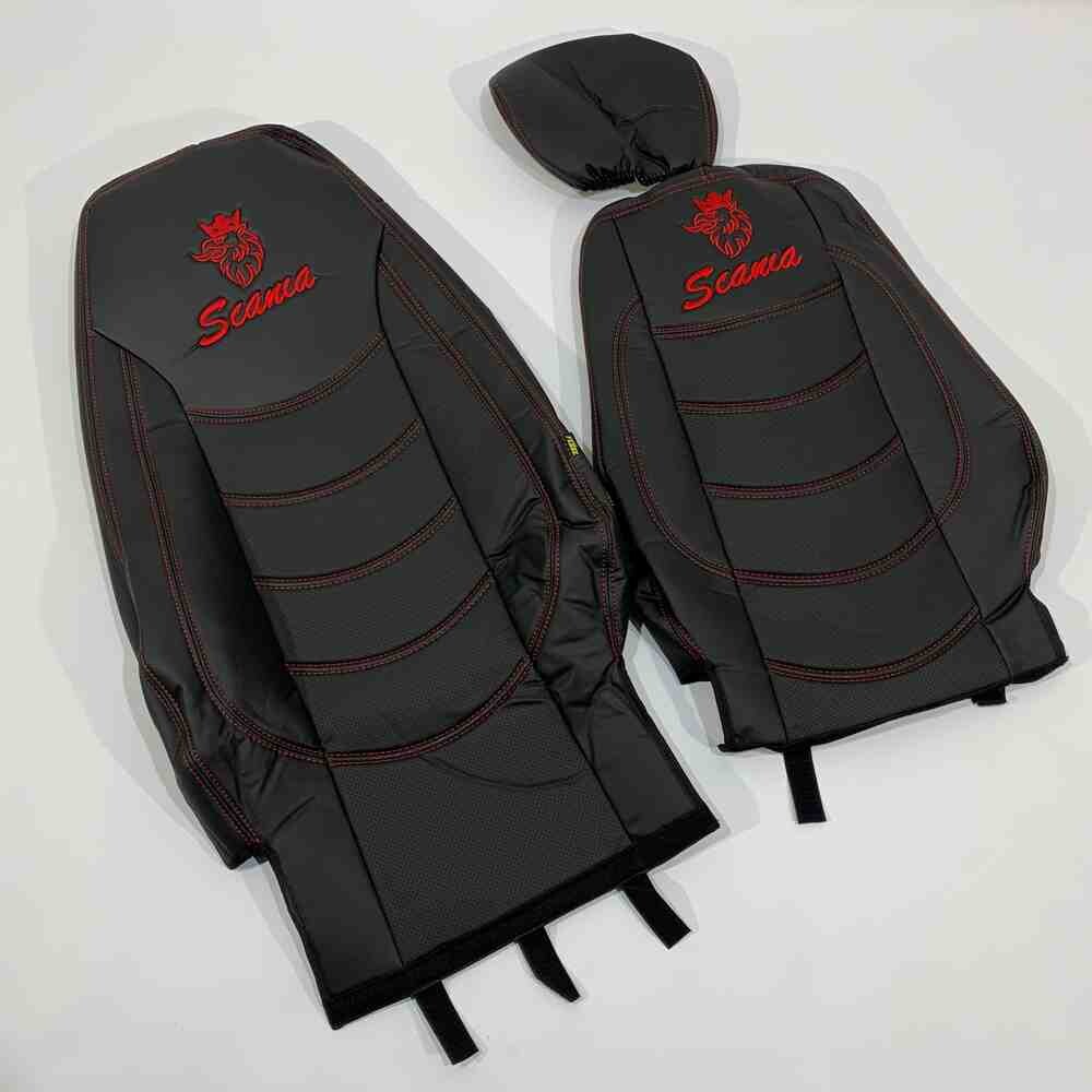 Чохол на сидіння SCANIA R,G,P (2004-2017) водій пілот - пас. складне, перфор.шкіра чорн. Чохол на сидіння SCANIA R,G,P (2004-2017) водій пілот - пас. складне, перфор.шкіра чорн.