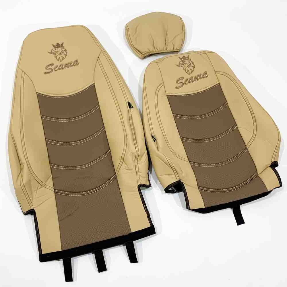 Чохол на сидіння SCANIA R,G,P (2004-2017) водій пілот - пас. складне, перфор.шкіра беж. Чохол на сидіння SCANIA R,G,P (2004-2017) водій пілот - пас. складне, перфор.шкіра беж.