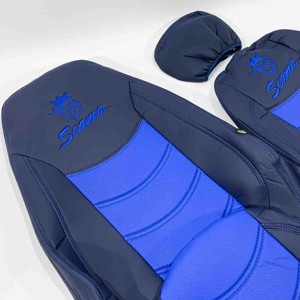 Чохол на сидіння SCANIA R,G,P (2004-2017) водій пілот - пас. пілот перфор.шкіра син. Чохол на сидіння SCANIA R,G,P (2004-2017) водій пілот - пас. пілот перфор.шкіра син.