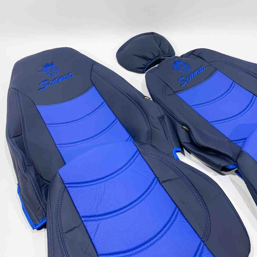 Чохол на сидіння SCANIA R,G,P (2004-2017) водій пілот - пас. пілот перфор.шкіра син. Чохол на сидіння SCANIA R,G,P (2004-2017) водій пілот - пас. пілот перфор.шкіра син.