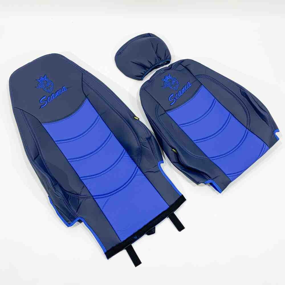 Чохол на сидіння SCANIA R,G,P (2004-2017) водій пілот - пас. пілот перфор.шкіра син. Чохол на сидіння SCANIA R,G,P (2004-2017) водій пілот - пас. пілот перфор.шкіра син.