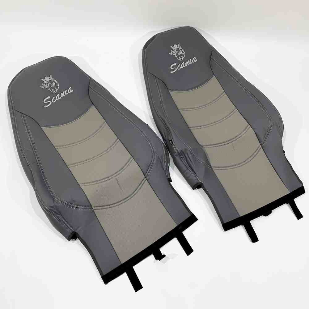 Чохол на сидіння SCANIA R,G,P (2004-2017) водій пілот - пас. пілот перфор.шкіра сір. Чохол на сидіння SCANIA R,G,P (2004-2017) водій пілот - пас. пілот перфор.шкіра сір.
