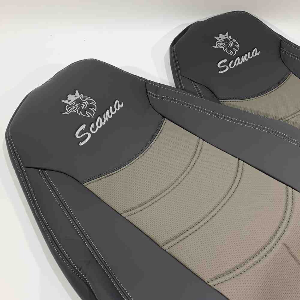 Чохол на сидіння SCANIA R,G,P (2004-2017) водій пілот - пас. пілот перфор.шкіра сір. Чохол на сидіння SCANIA R,G,P (2004-2017) водій пілот - пас. пілот перфор.шкіра сір.