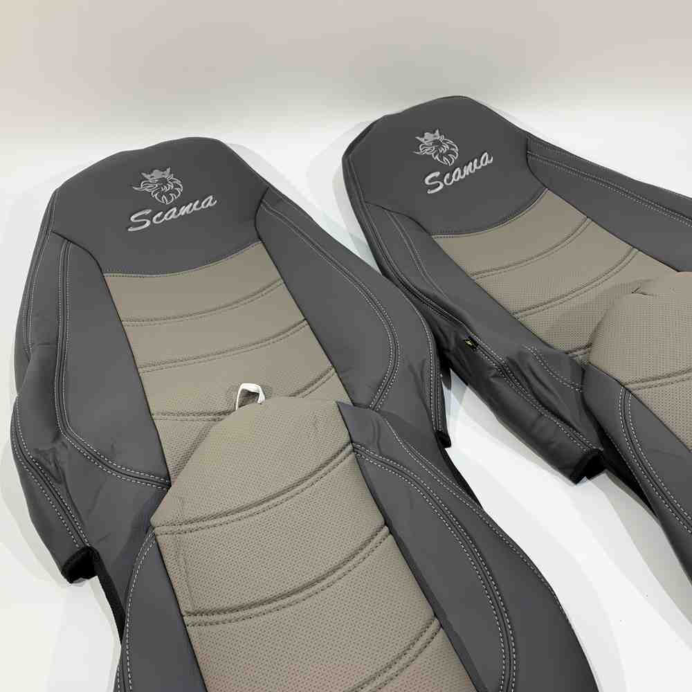 Чохол на сидіння SCANIA R,G,P (2004-2017) водій пілот - пас. пілот перфор.шкіра сір. Чохол на сидіння SCANIA R,G,P (2004-2017) водій пілот - пас. пілот перфор.шкіра сір.
