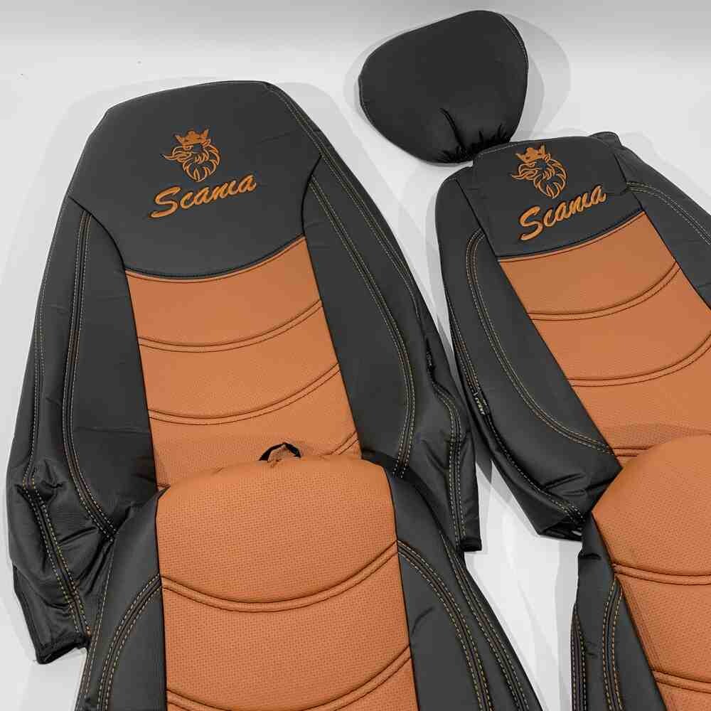 Чохол на сидіння SCANIA R,G,P (2004-2017) водій пілот - пас. пілот перфор.шкіра коричн. Чохол на сидіння SCANIA R,G,P (2004-2017) водій пілот - пас. пілот перфор.шкіра коричн.