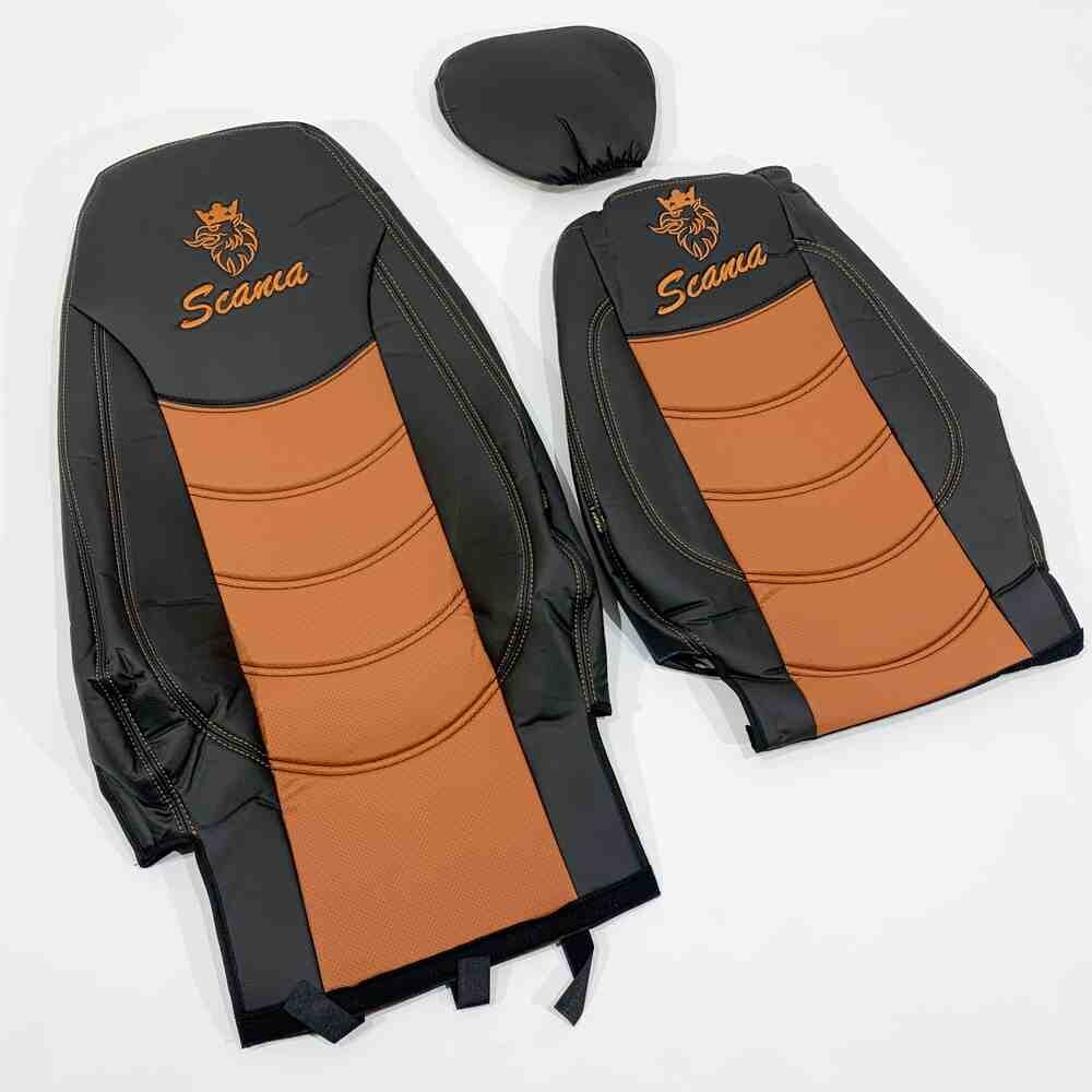 Чохол на сидіння SCANIA R,G,P (2004-2017) водій пілот - пас. пілот перфор.шкіра коричн. Чохол на сидіння SCANIA R,G,P (2004-2017) водій пілот - пас. пілот перфор.шкіра коричн.