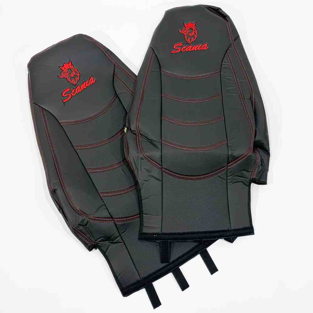 Чехол на сиденья SCANIA R,G,P (2004-2017) водит. пилот - пасс. пилот перфор.кожа черн.