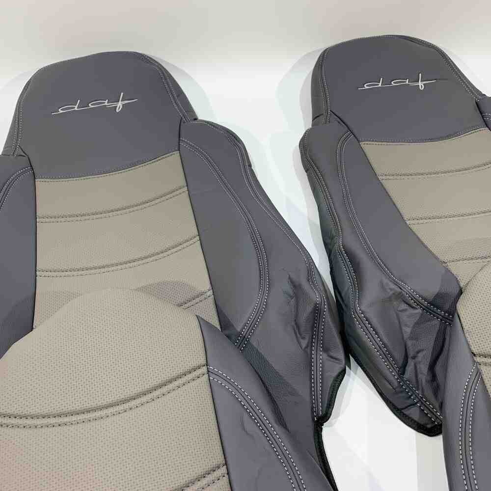 Чехол на сиденья DAF XF95 105 CF85 75 65 LF (2002-2012) перфор.кожа сер. Чехол на сиденья DAF XF95 105 CF85 75 65 LF (2002-2012) перфор.кожа сер.