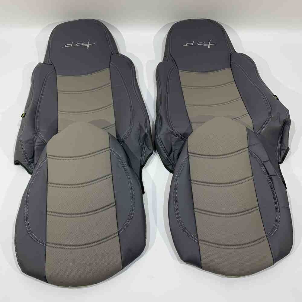 Чехол на сиденья DAF XF95 105 CF85 75 65 LF (2002-2012) перфор.кожа сер. Чехол на сиденья DAF XF95 105 CF85 75 65 LF (2002-2012) перфор.кожа сер.