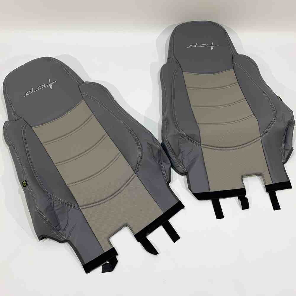 Чехол на сиденья DAF XF95 105 CF85 75 65 LF (2002-2012) перфор.кожа сер. Чехол на сиденья DAF XF95 105 CF85 75 65 LF (2002-2012) перфор.кожа сер.