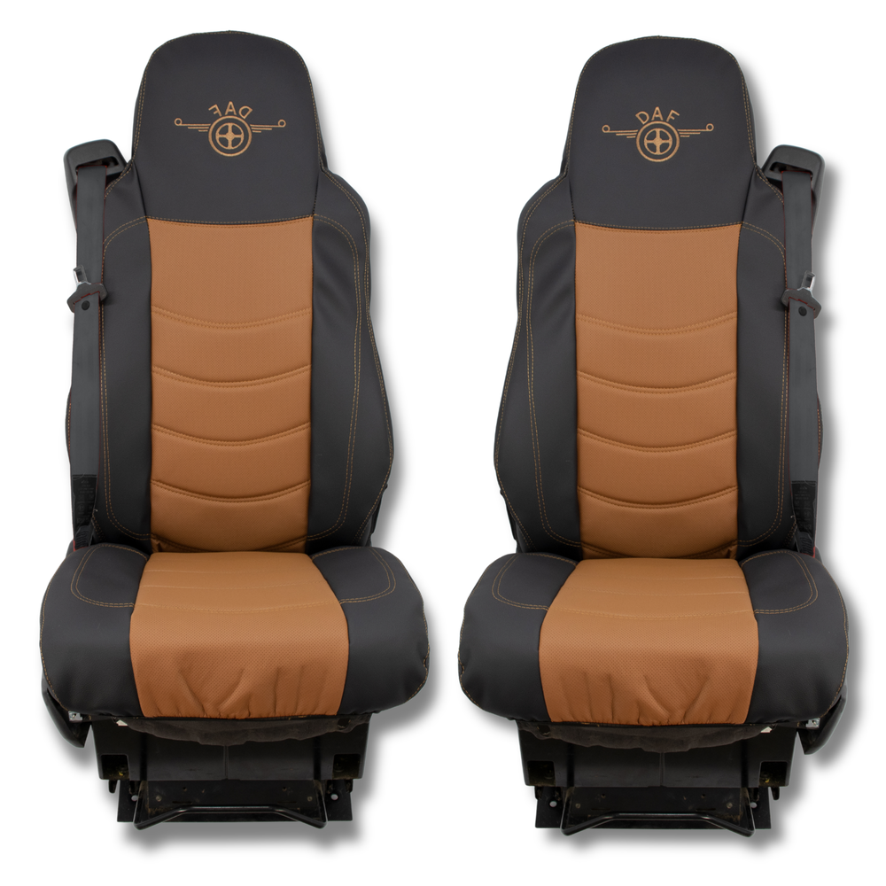 Чехол на сиденья DAF XF95 105 CF85 75 65 LF (2002-2012) перфор.кожа коричн. Чехол на сиденья DAF XF95 105 CF85 75 65 LF (2002-2012) перфор.кожа коричн.