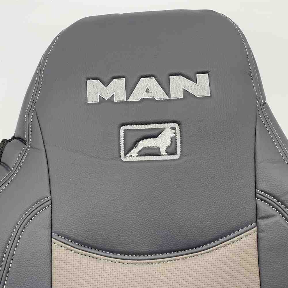 Чохол на сидіння MAN TGX, TGA, TGL, TGM, TGS; (2005-2020) 2 ременя перфор.шкіра сер. Чохол на сидіння MAN TGX, TGA, TGL, TGM, TGS; (2005-2020) 2 ременя перфор.шкіра сер.