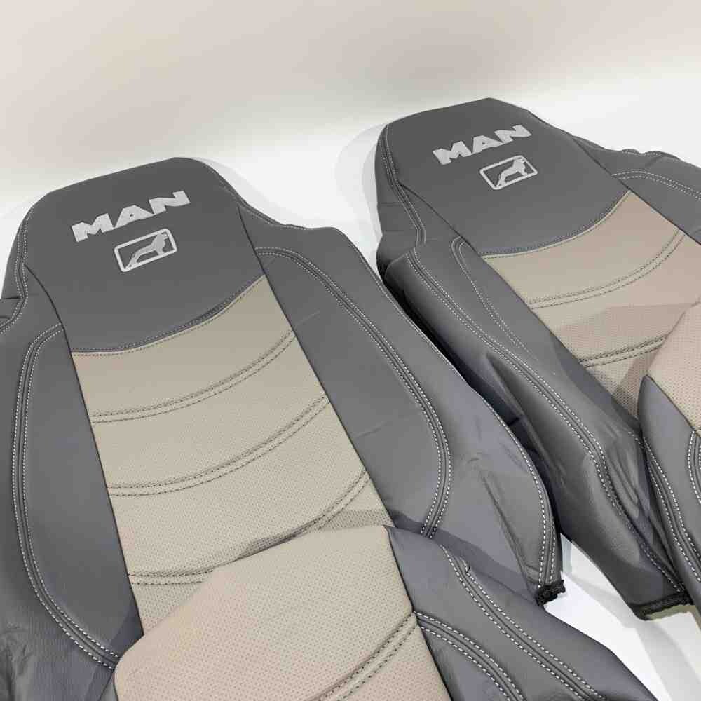 Чохол на сидіння MAN TGX, TGA, TGL, TGM, TGS; (2005-2020) 2 ременя перфор.шкіра сер. Чохол на сидіння MAN TGX, TGA, TGL, TGM, TGS; (2005-2020) 2 ременя перфор.шкіра сер.