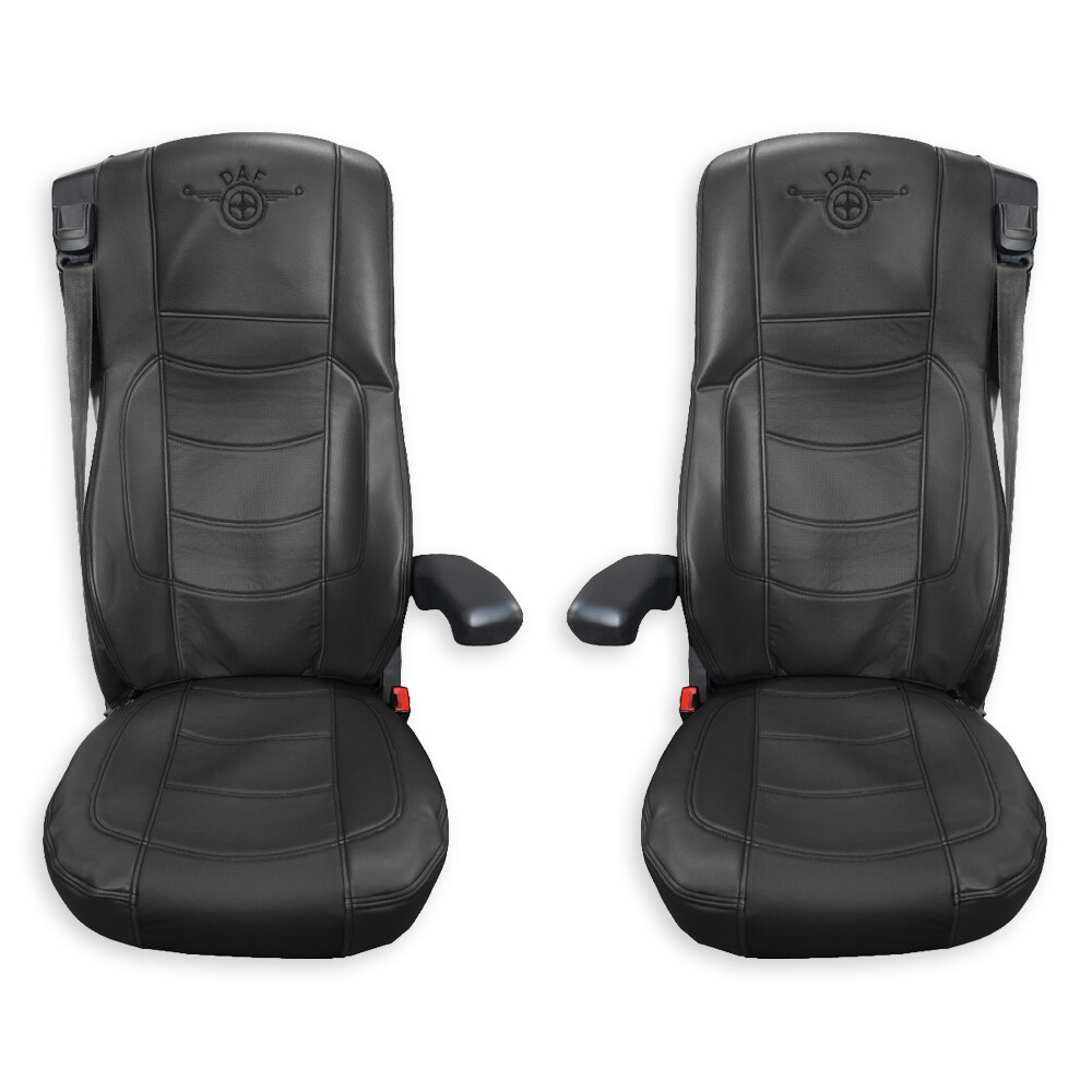 Чохол на сидіння Perfo-ECO DAF XF105 106 XG CF85 LF (2013-2024) чорна шкіра з чорною ниткою