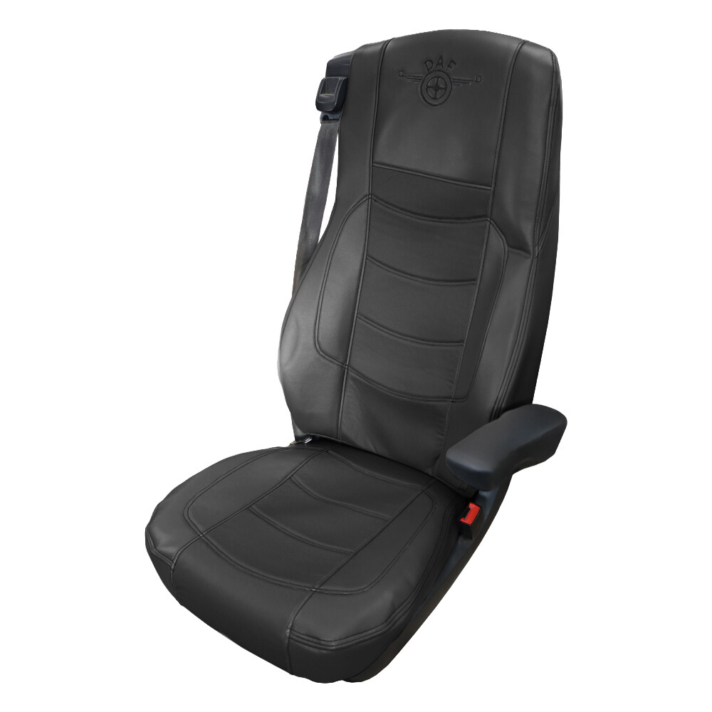 Чохол на сидіння Perfo-ECO DAF XF105 106 XG CF85 LF (2013-2024) чорна шкіра з чорною ниткою