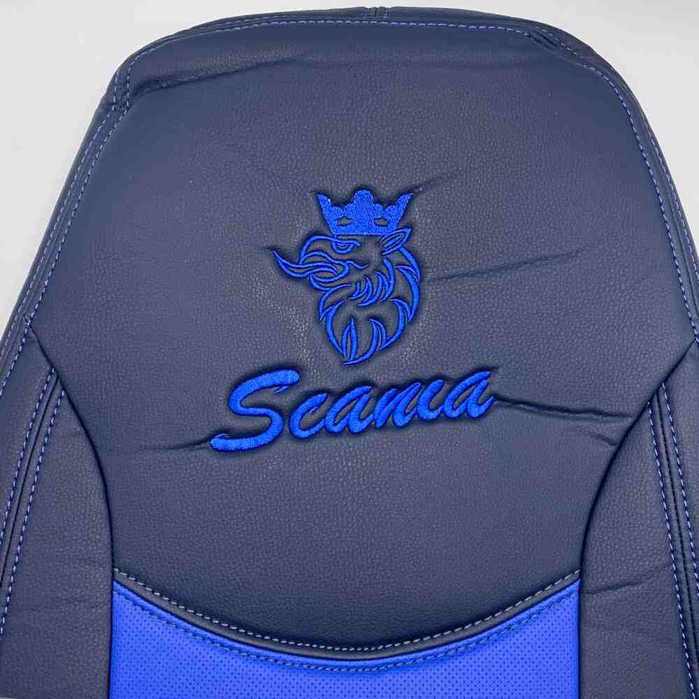 Чехол на сиденья SCANIA R,G,P (2004-2017) водит. пилот - пасс. складное, перфор.кожа син.