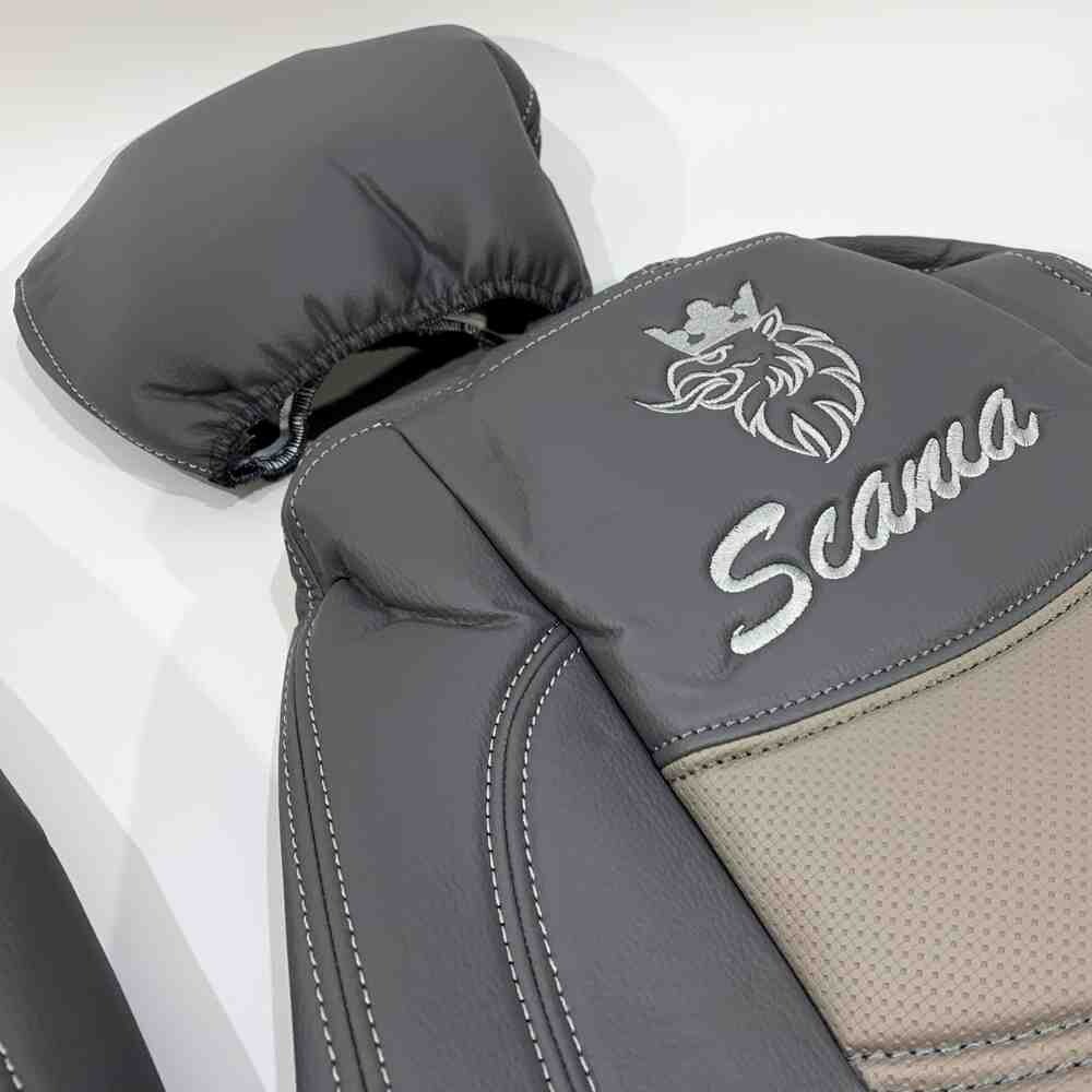 Чехол на сиденья SCANIA R,G,P (2004-2017) водит. пилот - пасс. складное, перфор.кожа сер.