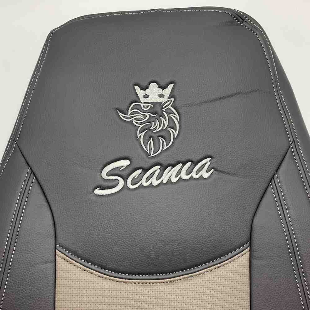 Чехол на сиденья SCANIA R,G,P (2004-2017) водит. пилот - пасс. складное, перфор.кожа сер.