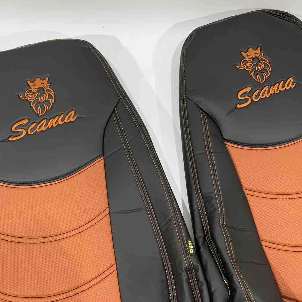 Чехол на сиденья SCANIA R,G,P (2004-2017) водит. пилот - пасс. складное, перфор.кожа  коричн.