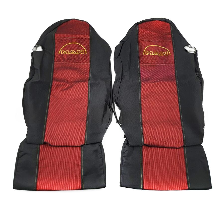 Чехол на сиденья MAN TGX,TGA,TGL,TGM,TGS; (2007-2020) 2 ремня, водитель и пассажир (Низкий) красный Чехол на сиденья MAN TGX,TGA,TGL,TGM,TGS; (2007-2020) 2 ремня, водитель и пассажир (Низкий) красный
