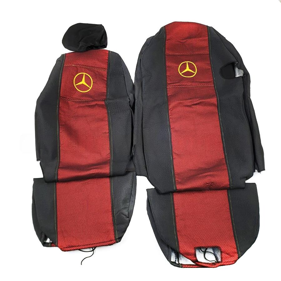 Чехол на сиденья MERCEDES Atego вод.пилот с ремнем - пасс.с подгол. красный Чехол на сиденья MERCEDES Atego вод.пилот с ремнем - пасс.с подгол. красный