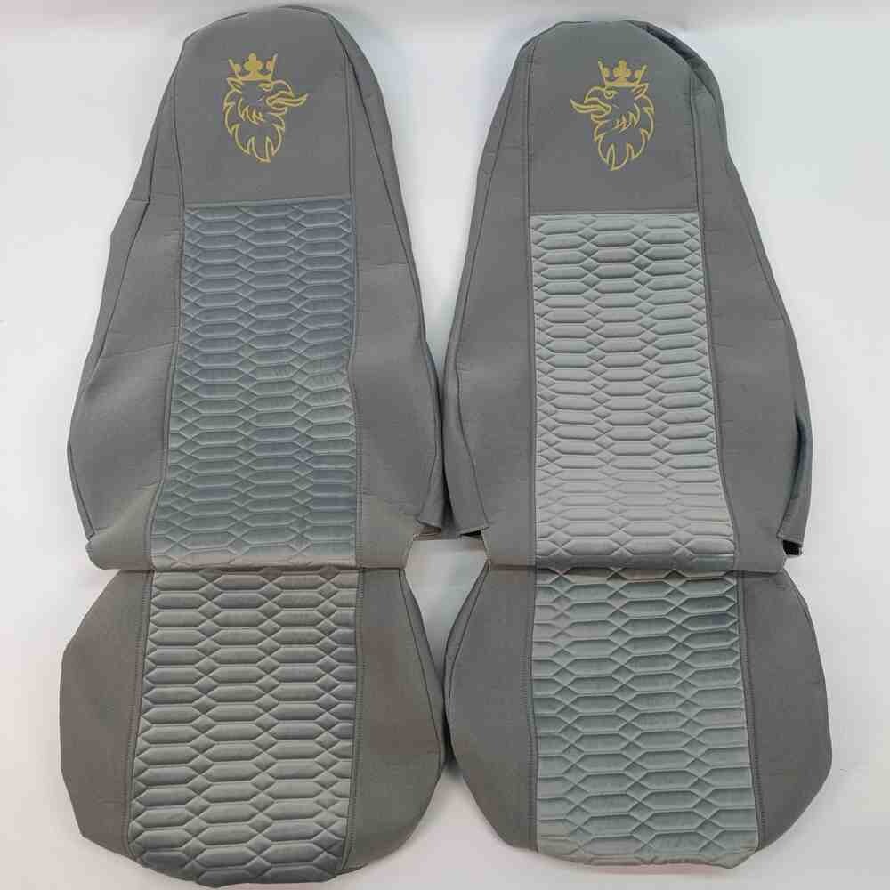 Чехол на сиденья KADIFE Велюр+Ткань SCANIA R,G,P (2004-2017) водит. пилот - пасс. пилот ,с ременем серый