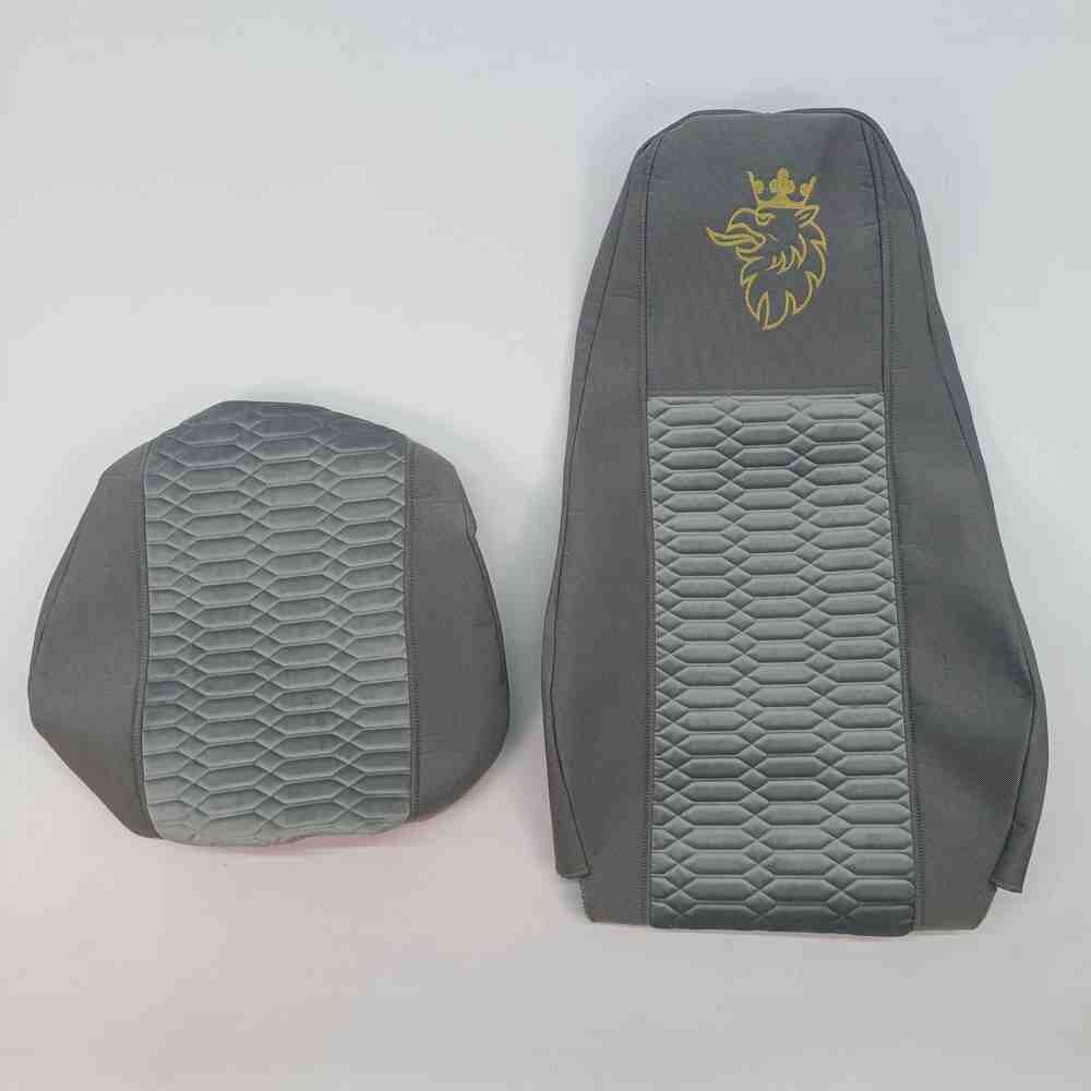 Чехол на сиденья KADIFE Велюр+Ткань SCANIA R,G,P (2004-2017) водит. пилот - пасс. пилот ,с ременем серый