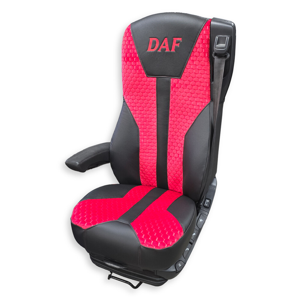 Чохол на сидіння Enterprise DAF XF105 106 XG CF85 LF (2013-2024)   шкіра чорн-велюр сота червона