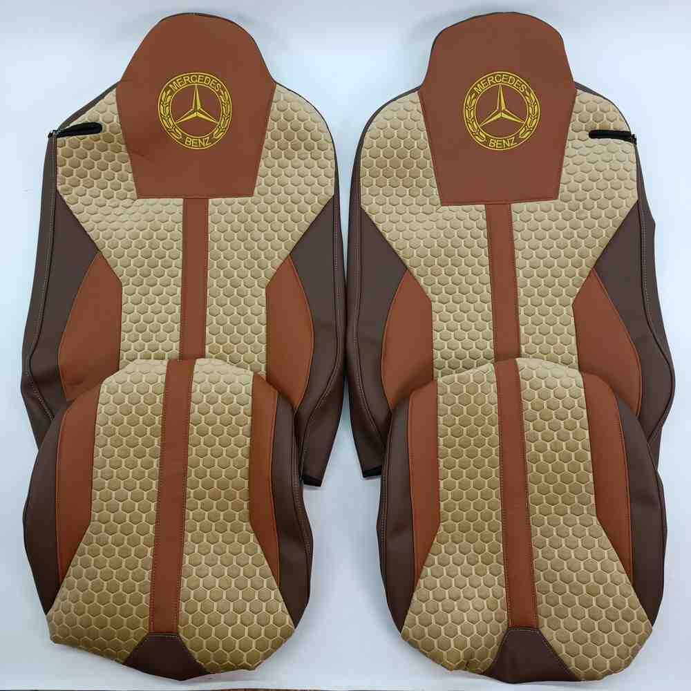 Чехол на сиденья Enterprise Mercedes Axor Space /Actros 1844 кожа коричн.- велюр сота беж. Чехол на сиденья Enterprise Mercedes Axor Space /Actros 1844 кожа коричн.- велюр сота беж.