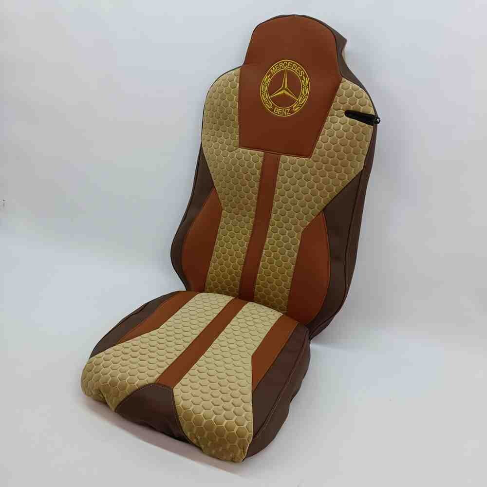Чехол на сиденья Enterprise Mercedes Axor Space /Actros 1844 кожа коричн.- велюр сота беж. Чехол на сиденья Enterprise Mercedes Axor Space /Actros 1844 кожа коричн.- велюр сота беж.