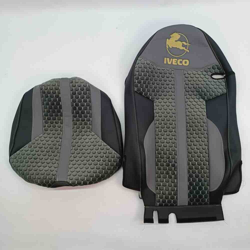 Чехол на сиденья Enterprise Iveco SТ430/460NC/460WC/480кожа черн..- велюр сота серая.
