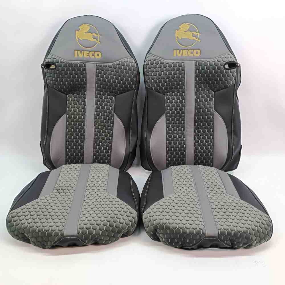 Чехол на сиденья Enterprise Iveco SТ430/460NC/460WC/480кожа черн..- велюр сота серая.