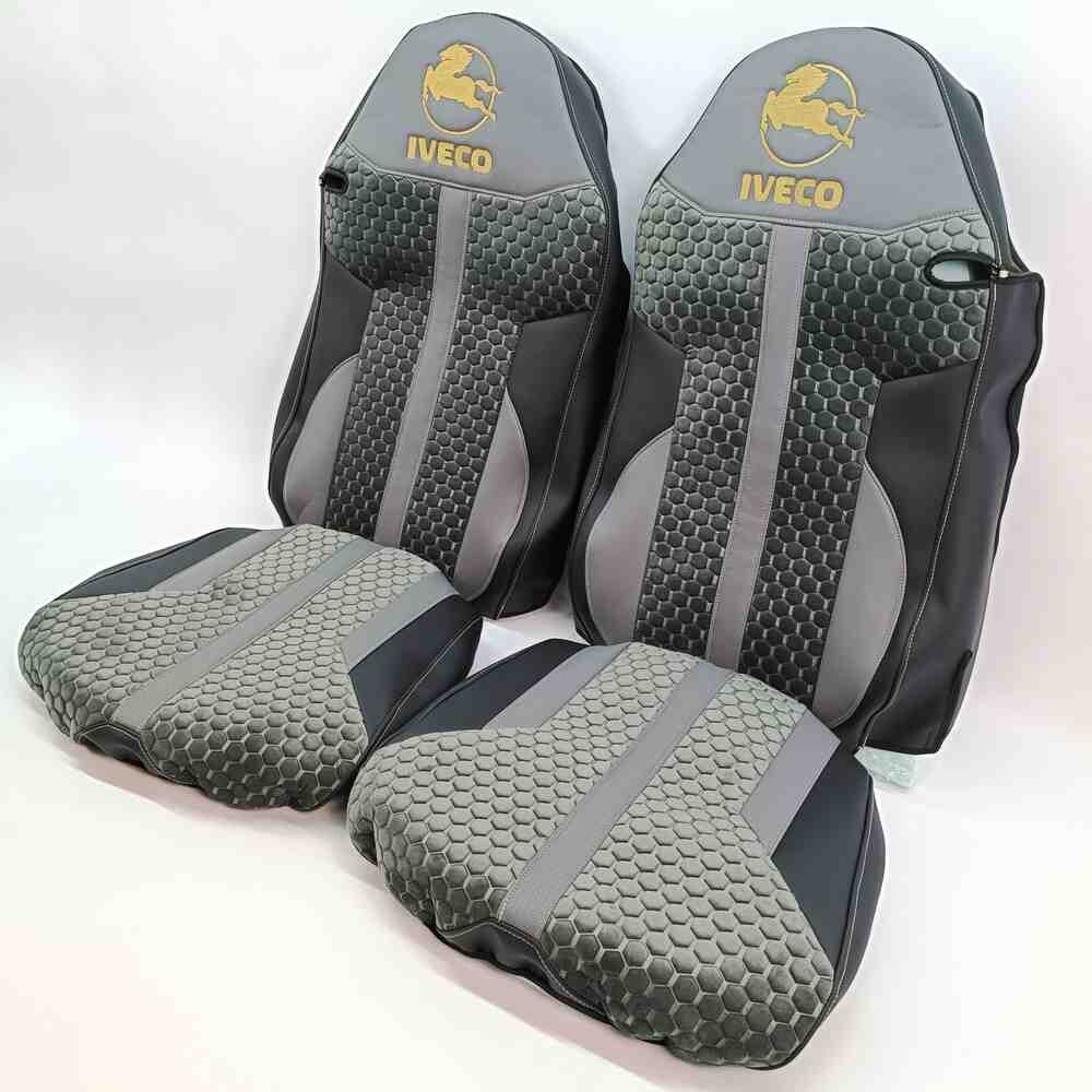 Чехол на сиденья Enterprise Iveco SТ430/460NC/460WC/480кожа черн..- велюр сота серая.