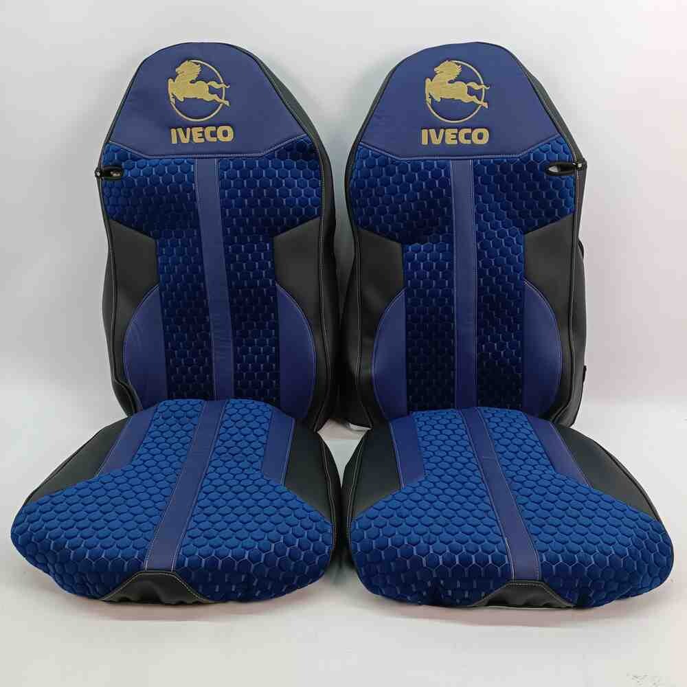 Чохол на сидіння Enterprise Iveco SТ430/460NC/460WC/480 шкіра черн..- велюр сота синя. Чохол на сидіння Enterprise Iveco SТ430/460NC/460WC/480 шкіра черн..- велюр сота синя.