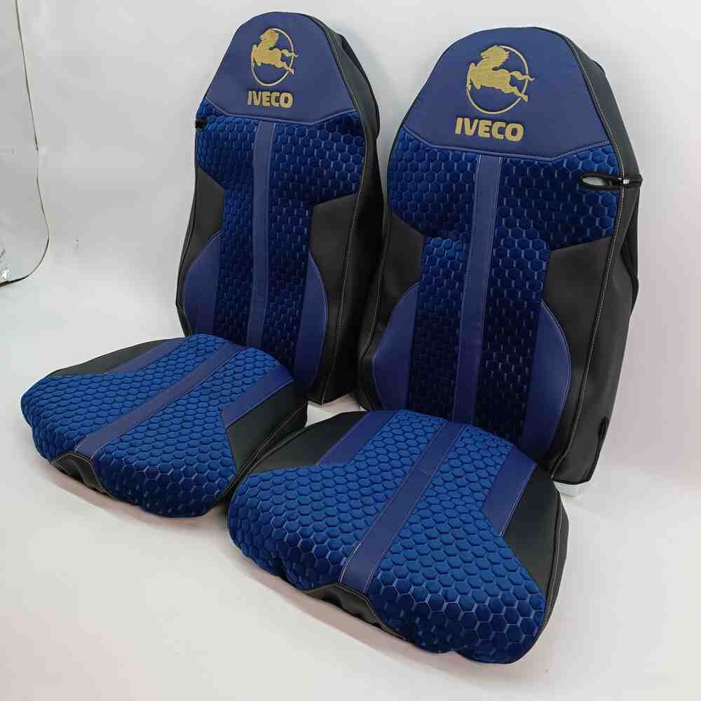 Чохол на сидіння Enterprise Iveco SТ430/460NC/460WC/480 шкіра черн..- велюр сота синя. Чохол на сидіння Enterprise Iveco SТ430/460NC/460WC/480 шкіра черн..- велюр сота синя.