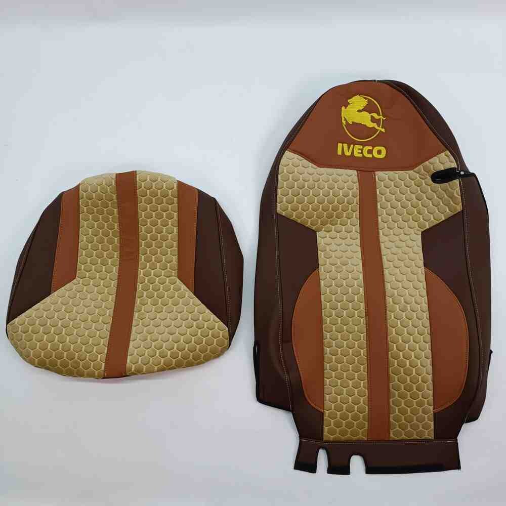 Чехол на сиденья Enterprise Iveco SТ430/460NC/460WC/480; ; кожа коричневая - велюр сота бежевый Чехол на сиденья Enterprise Iveco SТ430/460NC/460WC/480; ; кожа коричневая - велюр сота бежевый