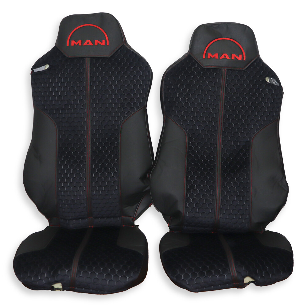 Чехол на сиденья Enterprise MAN TGX,TGA,TGL,TGM,TGS; (2007-2020) 1 ремень, водитель (Низкий) пассажир (Высокий) кожа черн.-велюр сота черн. Чехол на сиденья Enterprise MAN TGX,TGA,TGL,TGM,TGS; (2007-2020) 1 ремень, водитель (Низкий) пассажир (Высокий) кожа черн.-велюр сота черн.
