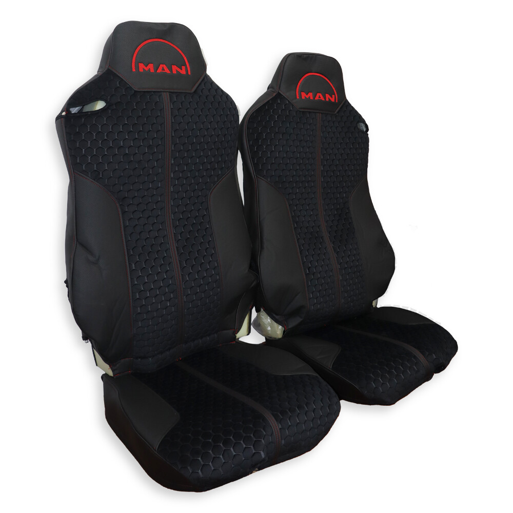 Чехол на сиденья Enterprise MAN TGX,TGA,TGL,TGM,TGS; (2007-2020) 1 ремень, водитель (Низкий) пассажир (Высокий) кожа черн.-велюр сота черн. Чехол на сиденья Enterprise MAN TGX,TGA,TGL,TGM,TGS; (2007-2020) 1 ремень, водитель (Низкий) пассажир (Высокий) кожа черн.-велюр сота черн.