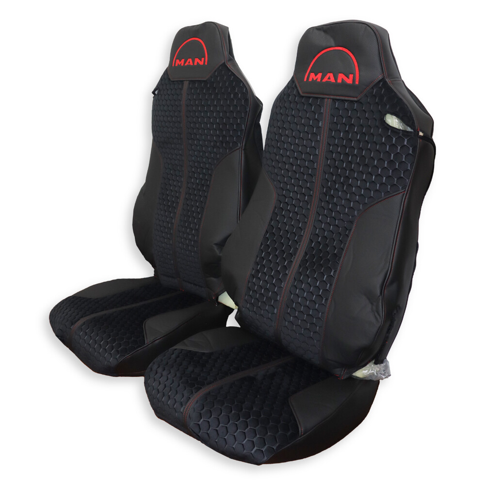 Чехол на сиденья Enterprise MAN TGX,TGA,TGL,TGM,TGS; (2007-2020) 1 ремень, водитель (Низкий) пассажир (Высокий) кожа черн.-велюр сота черн. Чехол на сиденья Enterprise MAN TGX,TGA,TGL,TGM,TGS; (2007-2020) 1 ремень, водитель (Низкий) пассажир (Высокий) кожа черн.-велюр сота черн.