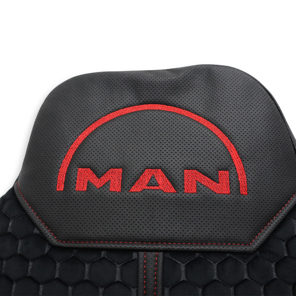 Чехол на сиденья Enterprise MAN TGX,TGA,TGL,TGM,TGS; (2007-2020) 1 ремень, водитель (Низкий) пассажир (Высокий) кожа черн.-велюр сота черн. Чехол на сиденья Enterprise MAN TGX,TGA,TGL,TGM,TGS; (2007-2020) 1 ремень, водитель (Низкий) пассажир (Высокий) кожа черн.-велюр сота черн.