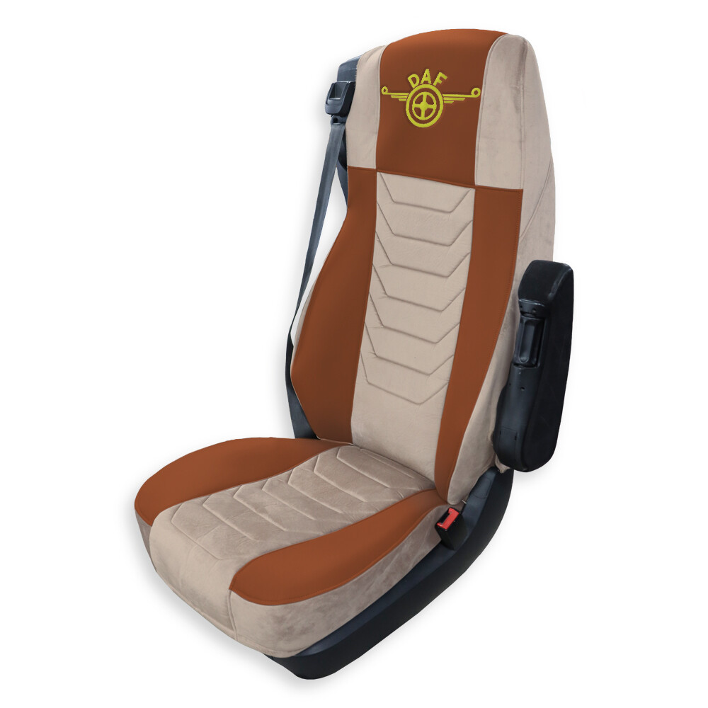 Чехол на сиденья Chess DAF XF105 106 XG CF85 LF (2013-2024) св. коричневая кожа- бежевый велюр