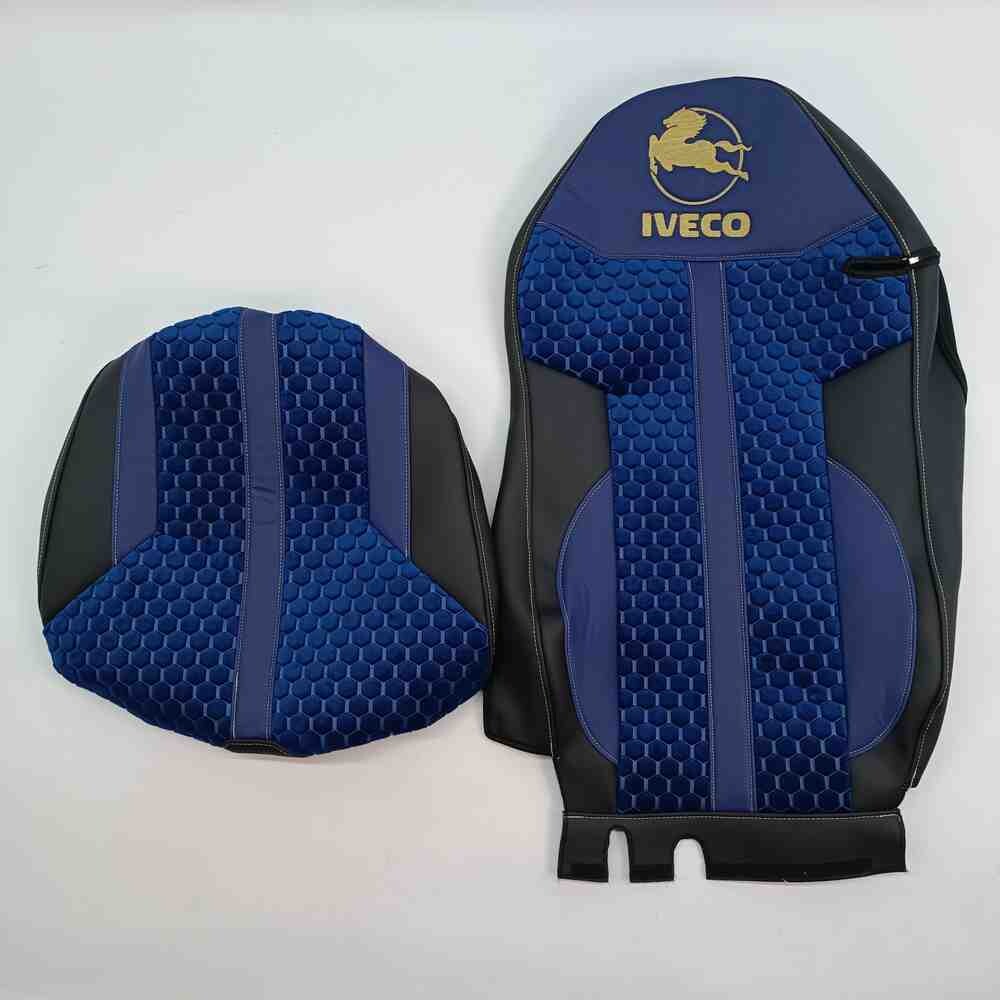 Чехол на сиденья Enterprise Iveco SТ430/460NC/460WC/480кожа черн..- велюр сота синяя.