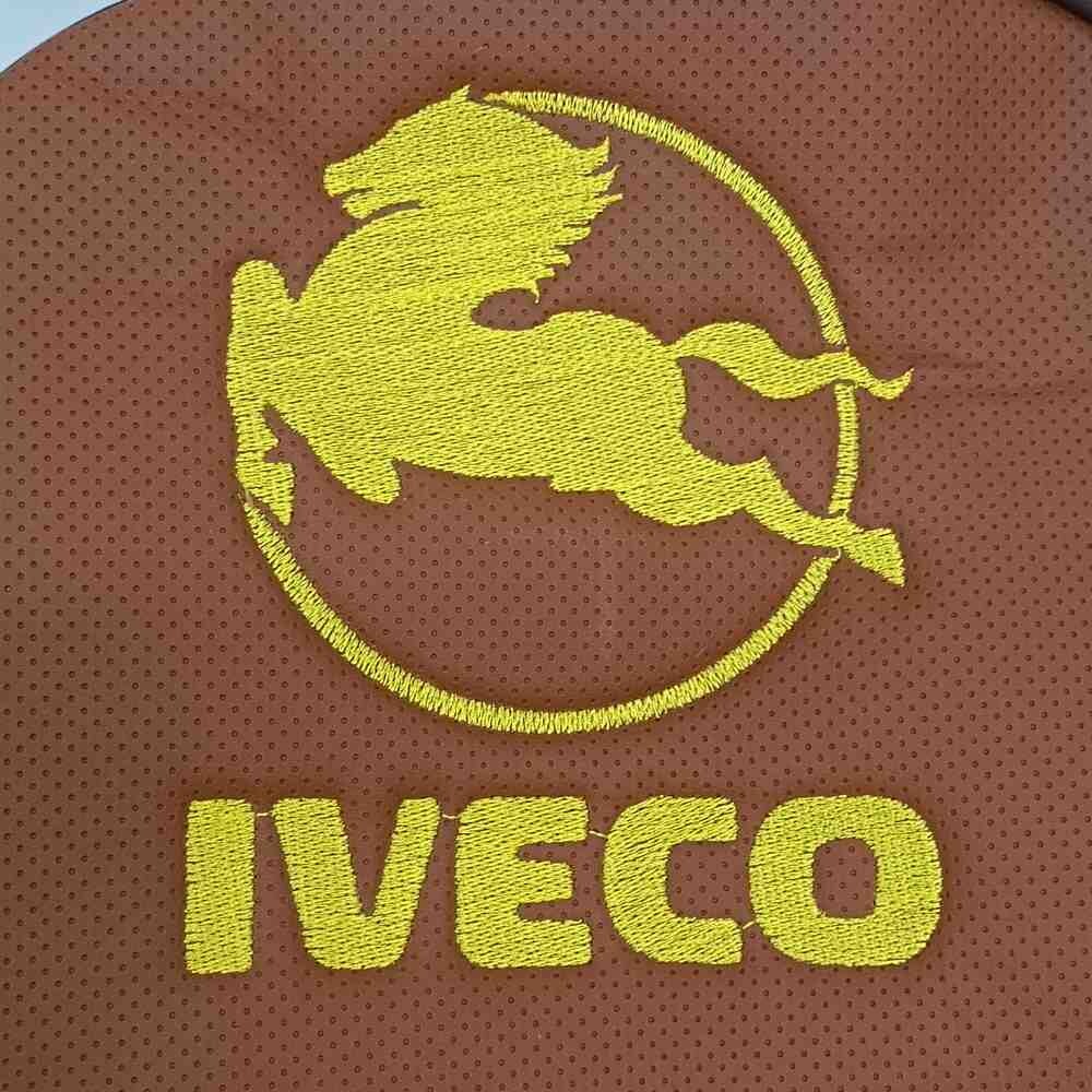 Чехол на сиденья Enterprise Iveco SТ430/460NC/460WC/480; ; кожа коричневая - велюр сота бежевый