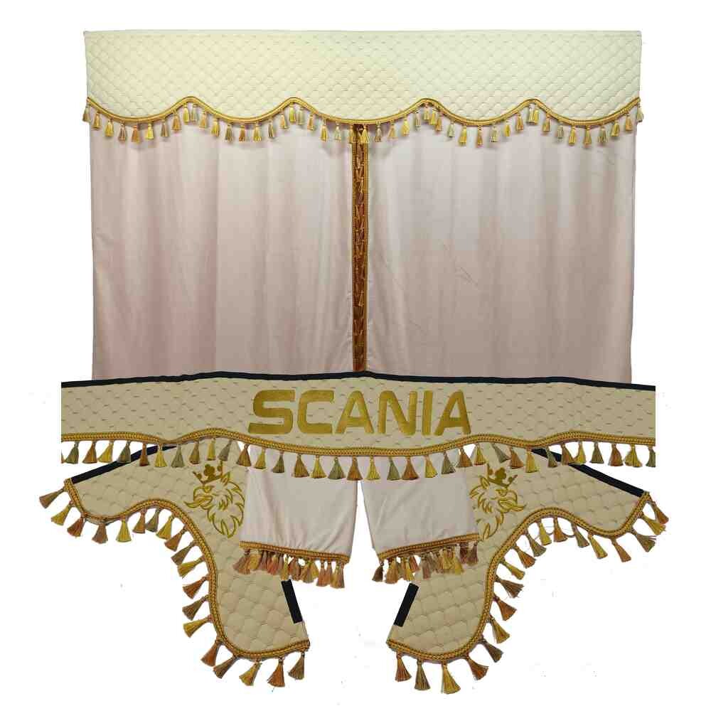 Шторка Екошкіра "Pergam" SCANIA лоб+косинки+спальник+нічні бежева Шторка Екошкіра "Pergam" SCANIA лоб+косинки+спальник+нічні бежева