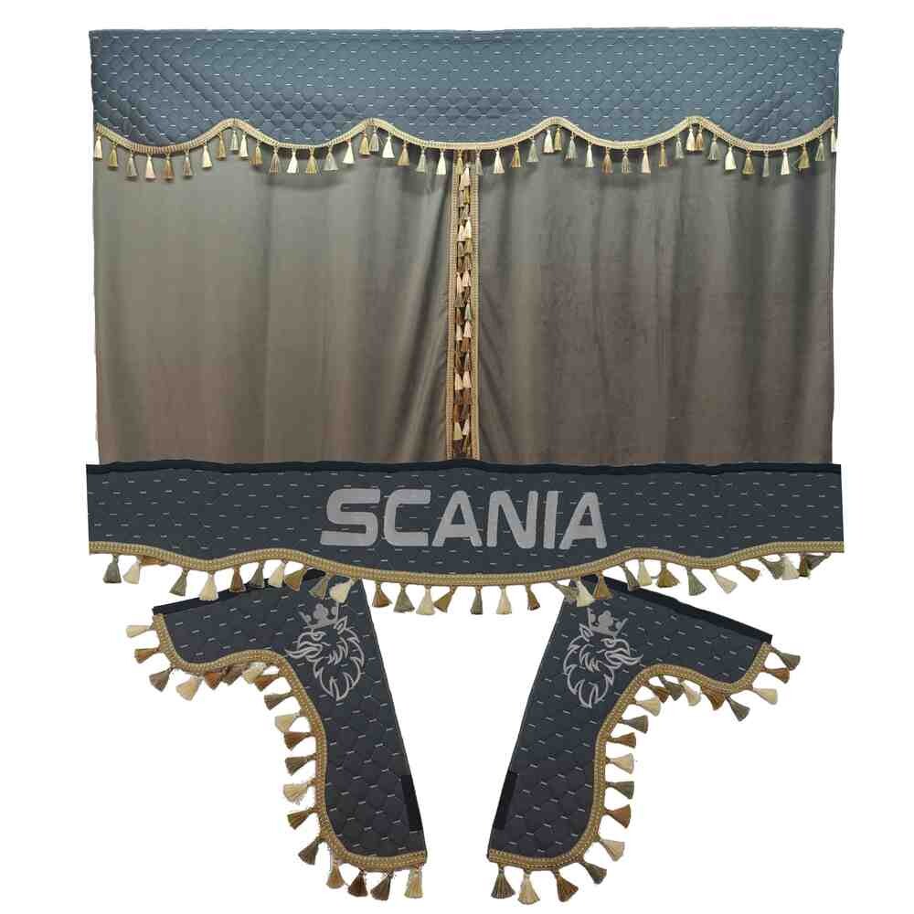 Шторка Экокожа "Pergam" SCANIA лоб+косынки+спальник серая Шторка Экокожа "Pergam" SCANIA лоб+косынки+спальник серая