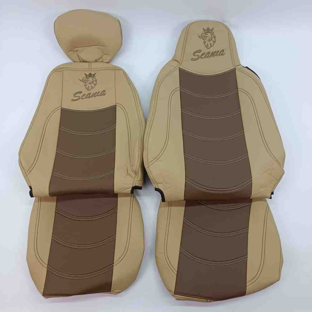 Чехол на сиденья SCANIA R,G,P,S (2014-...) водит. монолит - пасс. складное, перфор.кожа беж