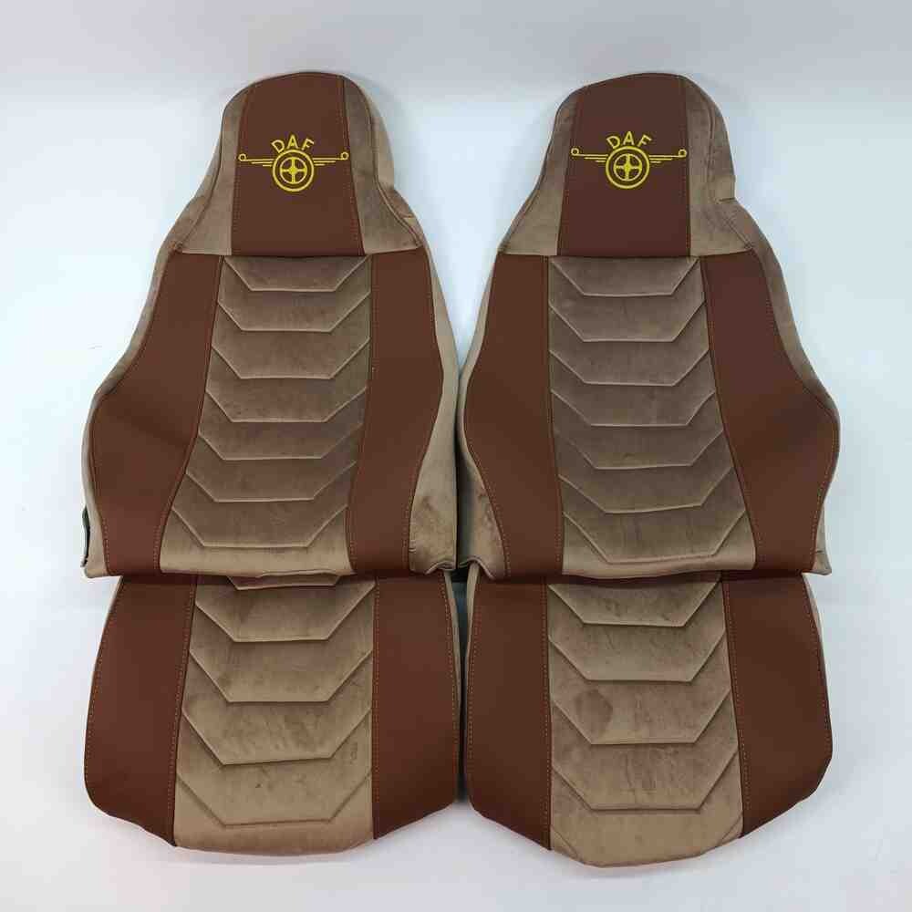 Чехол на сиденья Chess DAF XF95 105 CF85 75 65 LF (2002-2012) кожа- велюр коричневый. Чехол на сиденья Chess DAF XF95 105 CF85 75 65 LF (2002-2012) кожа- велюр коричневый.