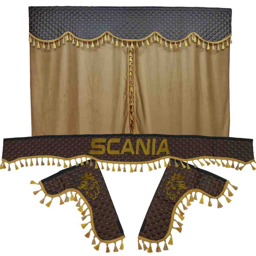 Шторка Экокожа "Pergam" SCANIA лоб+косынки+спальник коричневая